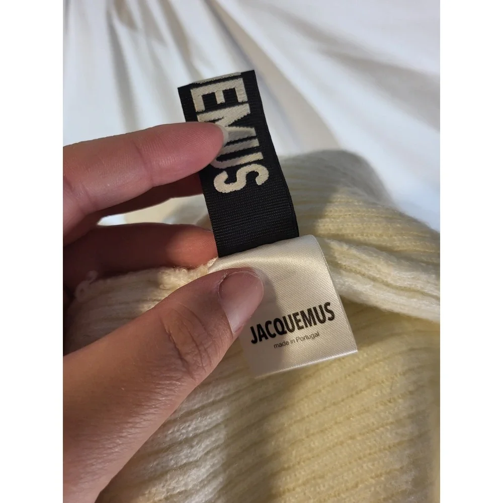 Jacquemus 100% Cotton Cowl Neck Bodycon Sweater Dress Size Small Cream Ivory